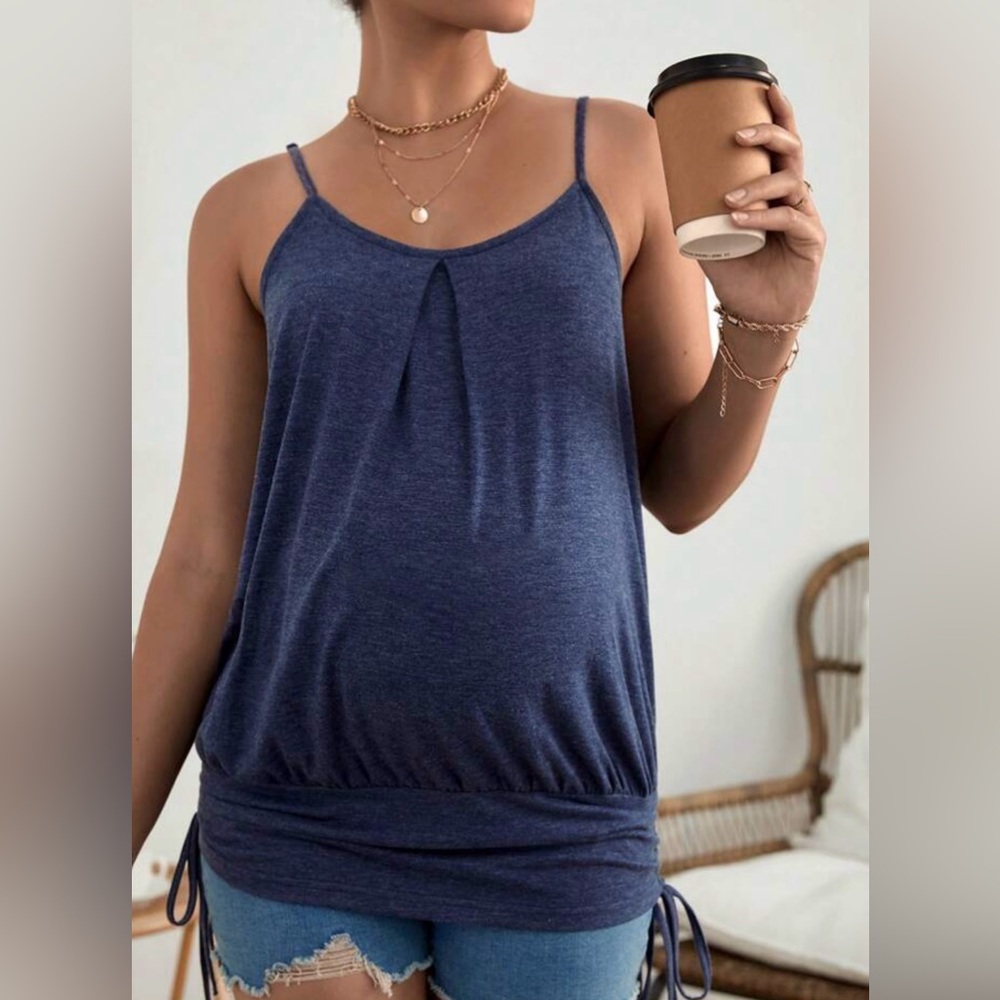 Maternity Fold Drawstring Side Cami Top - Picture 3 of 4